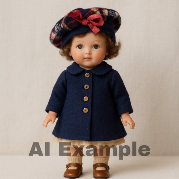 Vintage Doll Hat Beret Plaid Tartan Small Baby Flannel Bow Scottish Accessory - Picture 8 of 9